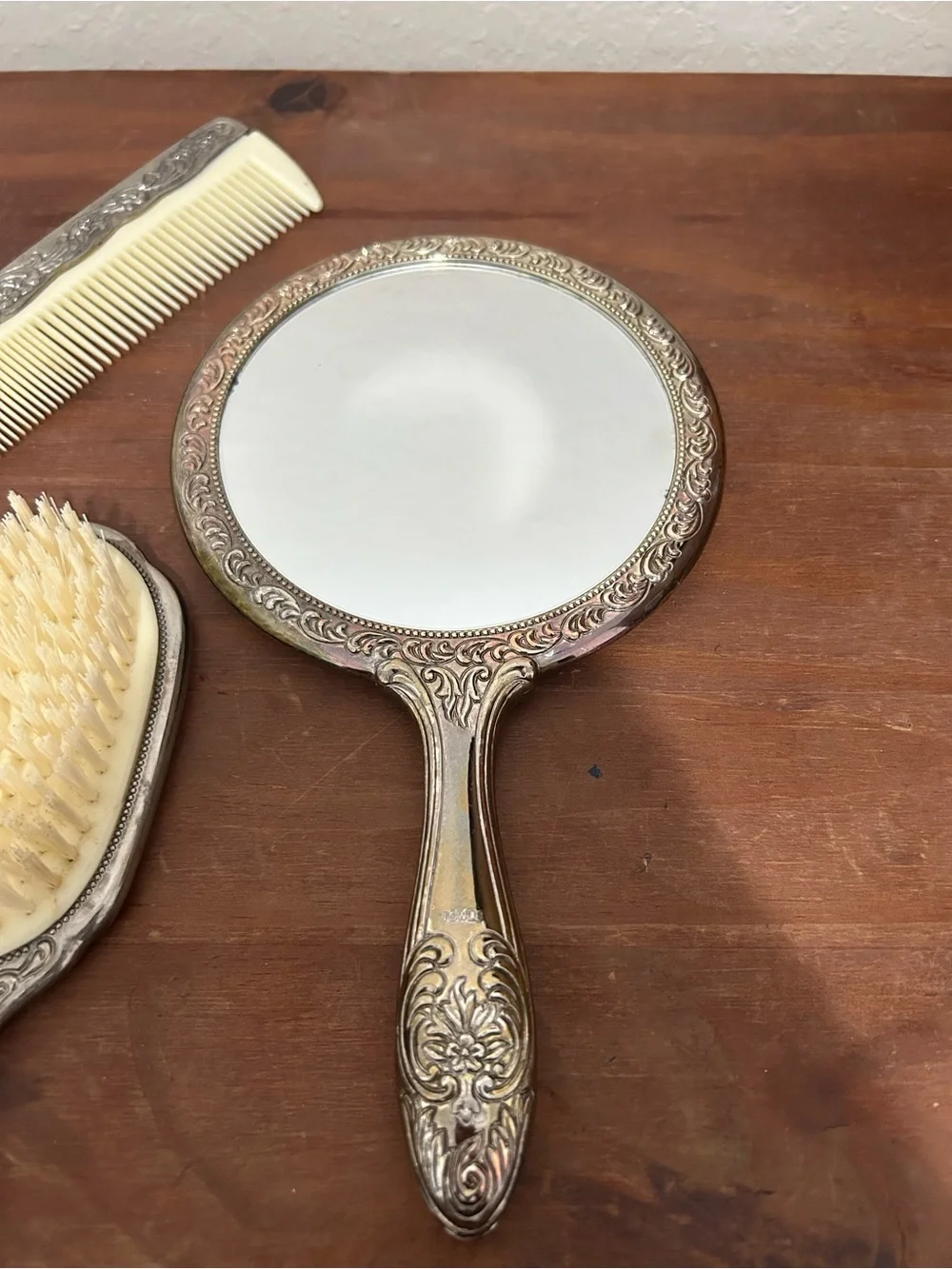 Vintage Towle Silverplated 3 Pc Dresser Set Vanity Mirror Brush Comb New
